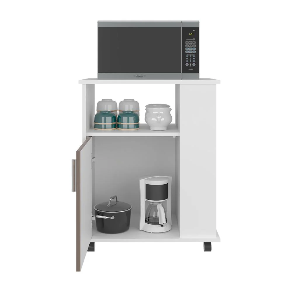 Módulo Microondas Tahara, Avellana y Blanco, con Rodachinas Plásticas y Amplio Espacio Para Almacenar Utensilios - Image 3