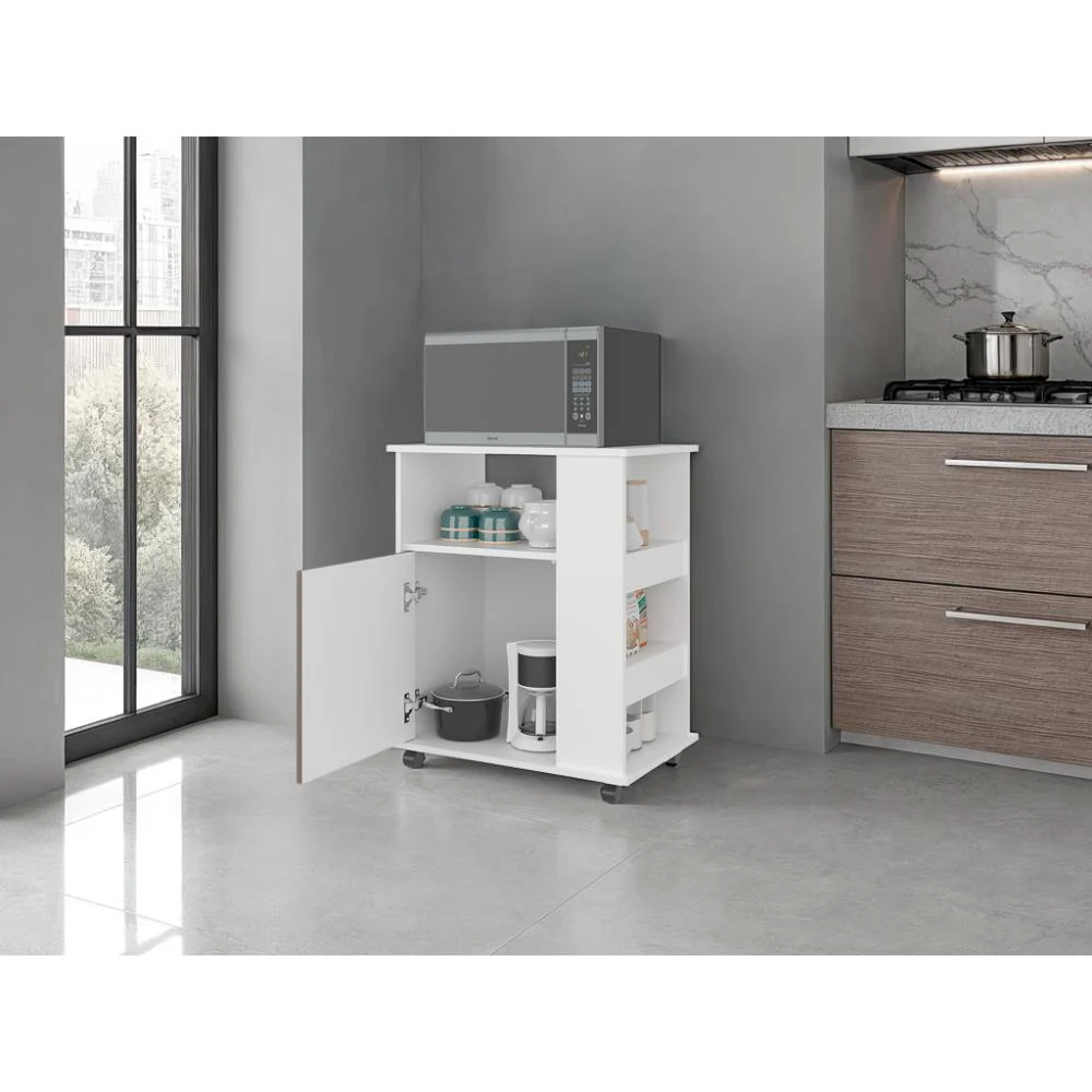 Módulo Microondas Tahara, Avellana y Blanco, con Rodachinas Plásticas y Amplio Espacio Para Almacenar Utensilios - Image 5