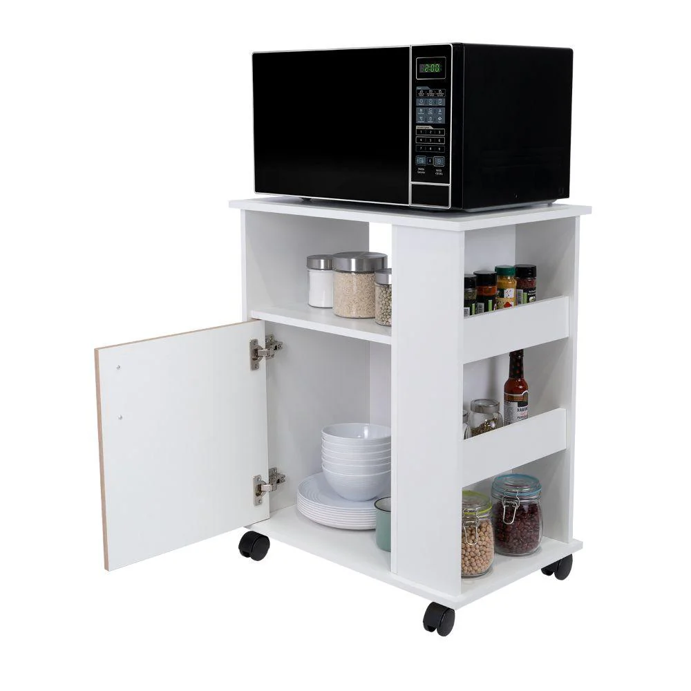 Módulo Microondas Tahara, Café Claro y Blanco, con Rodachinas Plásticas y Amplio Espacio Para Almacenar - Image 3