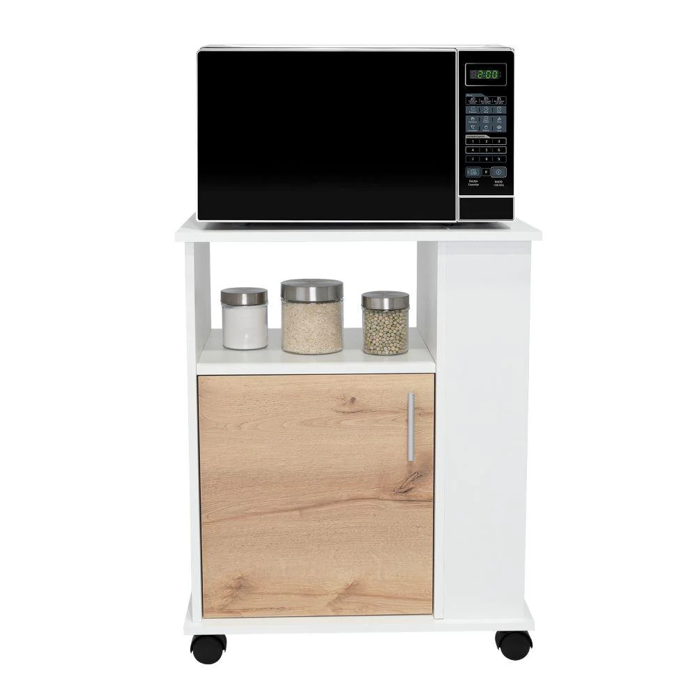 Módulo Microondas Tahara, Café Claro y Blanco, con Rodachinas Plásticas y Amplio Espacio Para Almacenar - Image 4