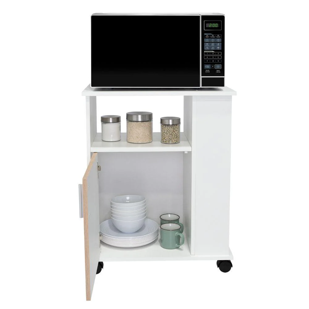 Módulo Microondas Tahara, Café Claro y Blanco, con Rodachinas Plásticas y Amplio Espacio Para Almacenar - Image 5