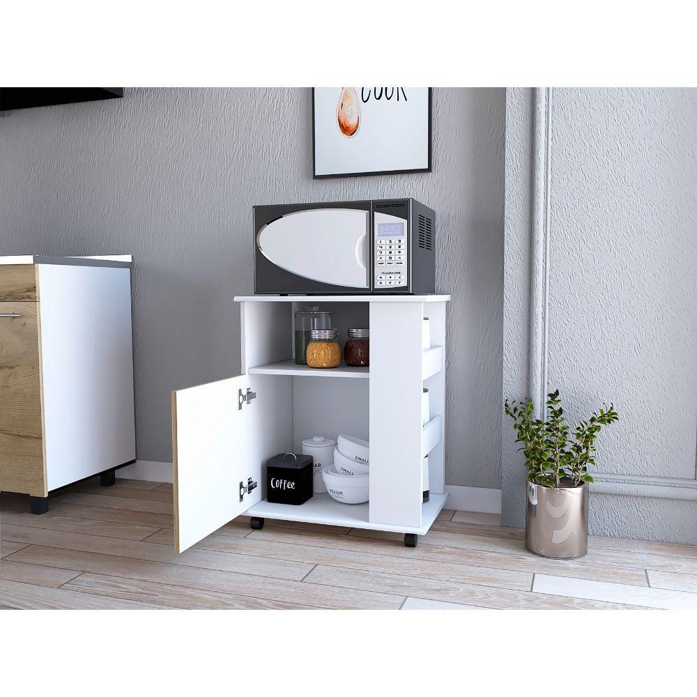 Módulo Microondas Tahara, Café Claro y Blanco, con Rodachinas Plásticas y Amplio Espacio Para Almacenar - Image 7