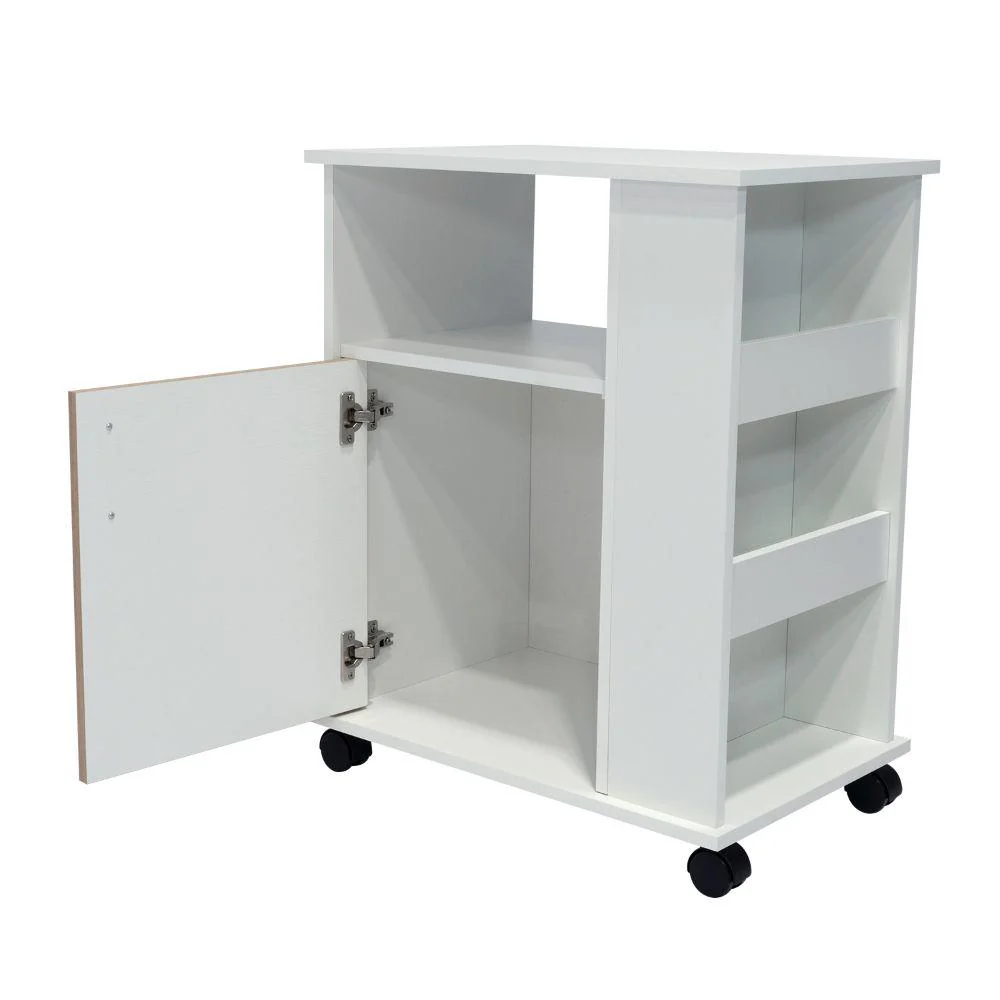Módulo Microondas Tahara, Café Claro y Blanco, con Rodachinas Plásticas y Amplio Espacio Para Almacenar - Image 9