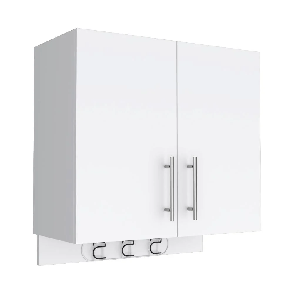 Mueble Auxiliar de Aseo Sotavento, Blanco, Colgador de Escobas y Dos Entrepaños ZF - Image 3