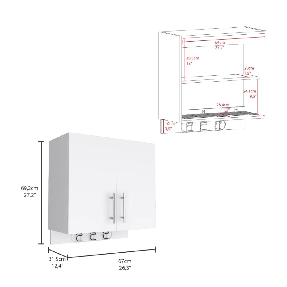 Mueble Auxiliar de Aseo Sotavento, Blanco, Colgador de Escobas y Dos Entrepaños ZF - Image 7