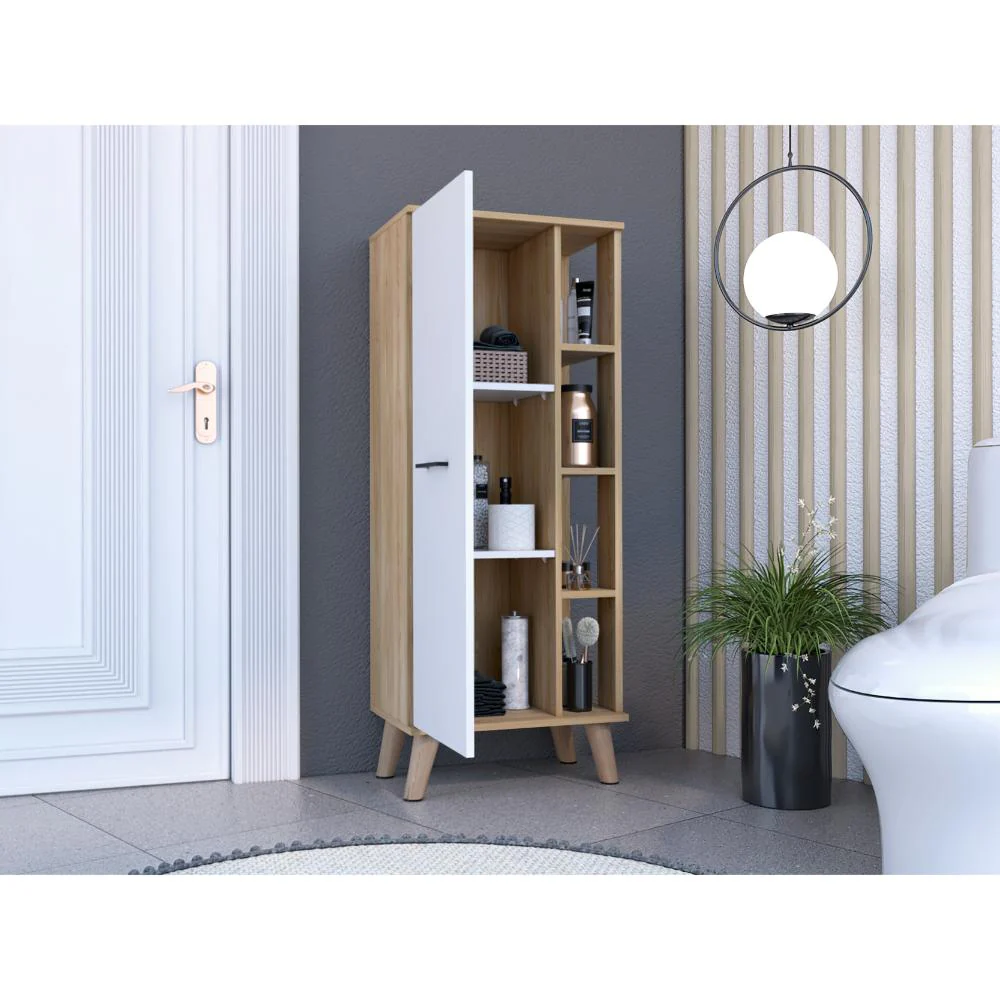 Mueble Auxiliar de Baño Kesinton, Fresno Europeo y Blanco Duqueza, con espacio para ubicar objetos de aseo personal - Image 2