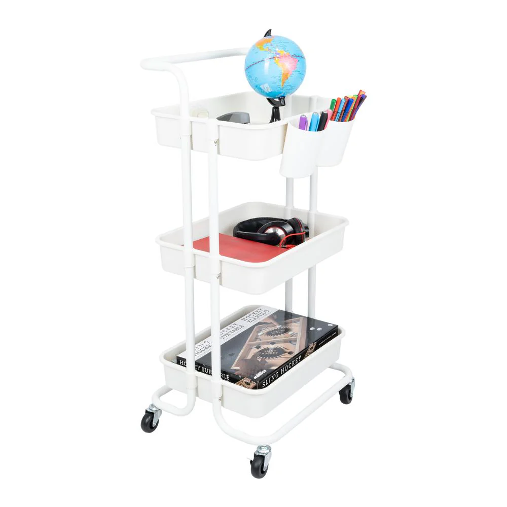Mueble Auxiliar Multiusos Rolling, Blanco, con Tres niveles y Rodachines Para Su Fácil Desplazamiento - Image 5