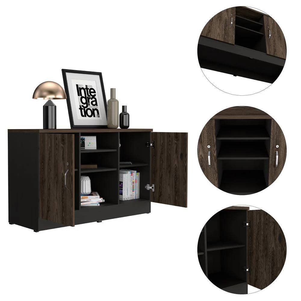 Mueble Auxiliar Recibidor Concept, Negro Soft y Chocolate, con Dos Puertas Batientes - Image 5