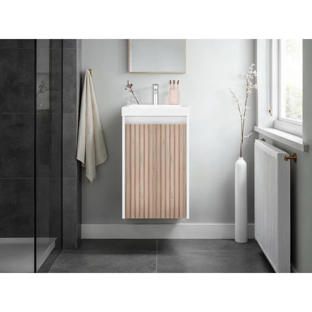Mueble De Lavamanos Syra, Kronos Blanco Duqueza y Roble Natural, Con textura ranurada incluye lavamanos ZF - Image 4
