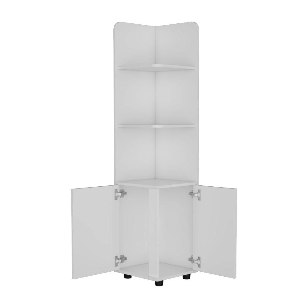 Mueble Esquinero Malibu, Blanco, con dos puertas abatibles y patas metalicas ZF - Image 5