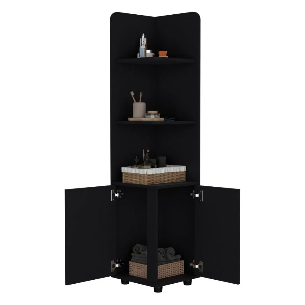 Mueble Esquinero Malibu, Wengue, con dos puertas abatibles y patas metalicas ZF - Image 2