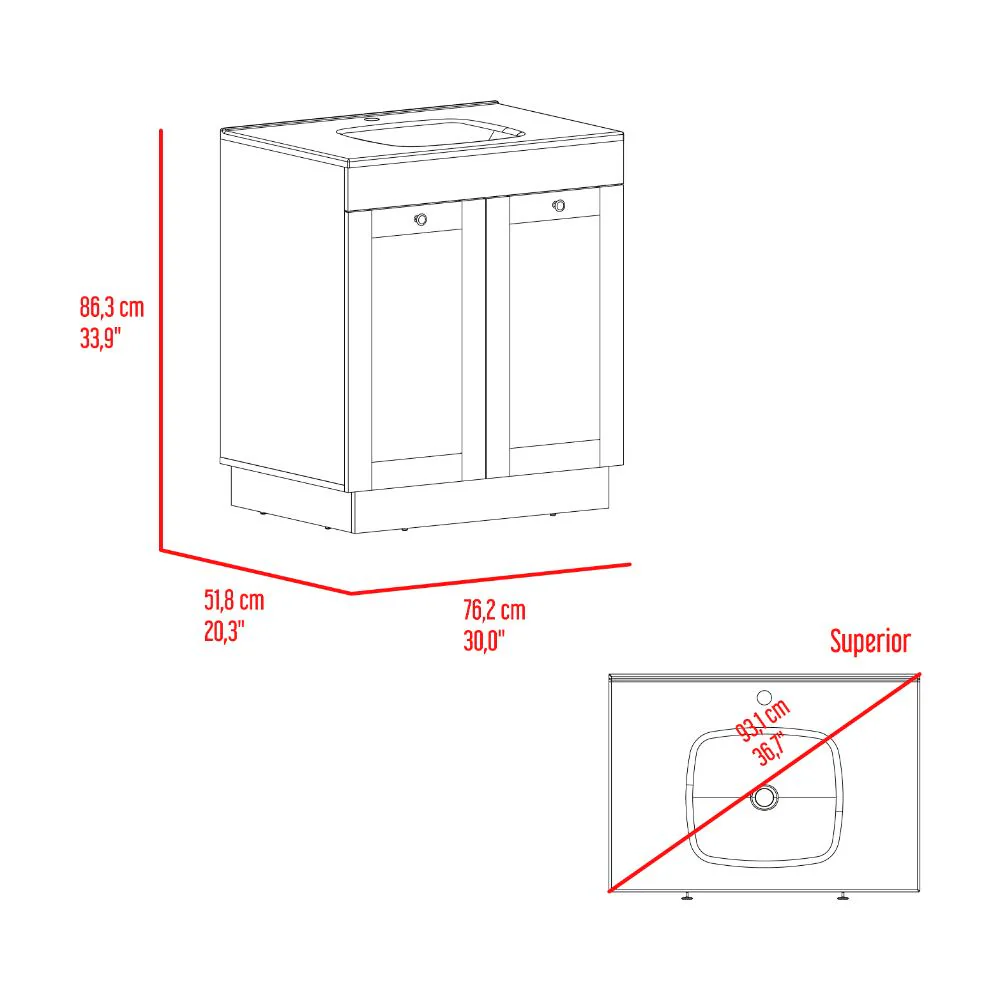 Mueble Para Lavamanos Baluarte, Blanco Duqueza, Incluye lavamanos Praia 30 ZF - Image 10