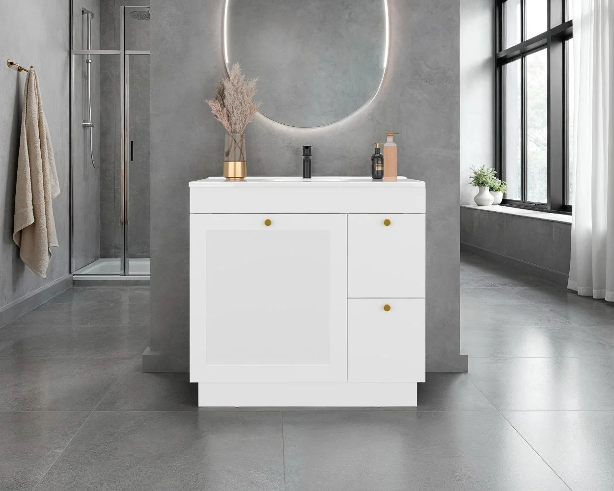 Mueble Para Lavamanos Baluarte, Blanco Duqueza, Incluye lavamanos Praia 36 ZF - Image 4