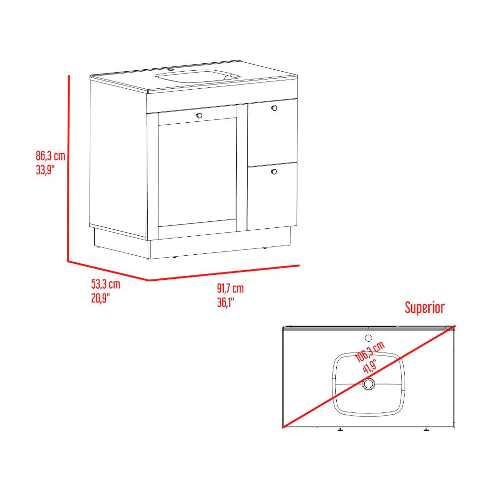 Mueble Para Lavamanos Baluarte, Blanco Duqueza, Incluye lavamanos Praia 36 ZF - Image 9