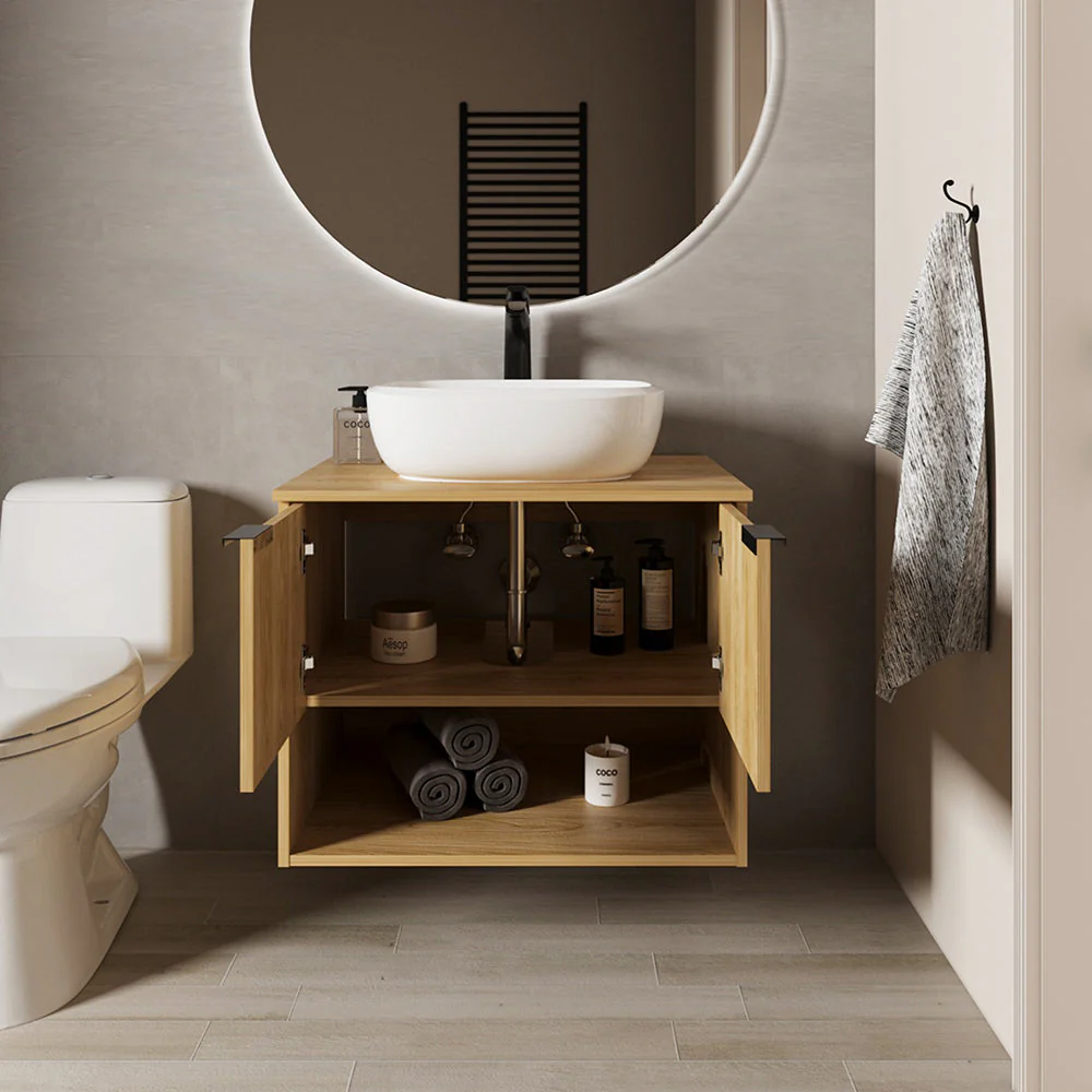 Mueble para Lavamanos Castel, Fresno Europeo, Incluye Lavamanos Corona en Porcelana Sanitaria - Image 2