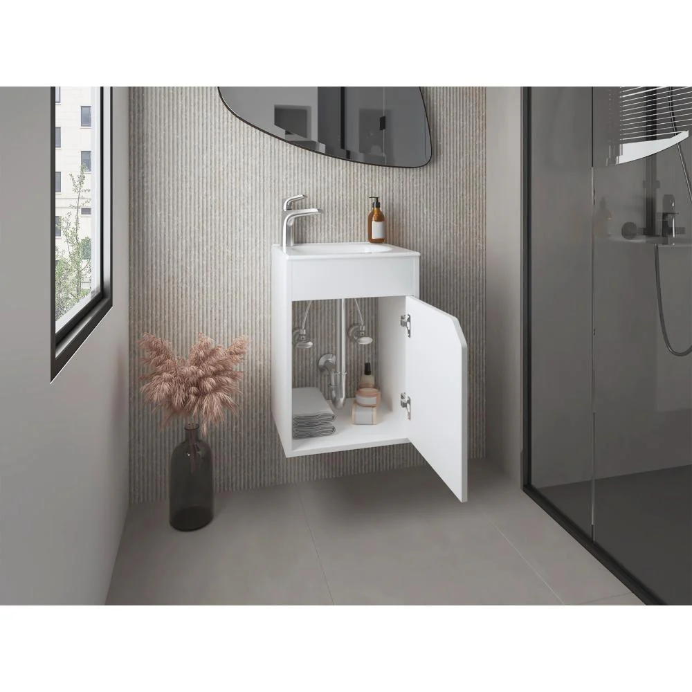 Mueble Para Lavamanos Flotante Betel, Kronos Blanco Duqueza, Incluye Lavamanos Plastiglas Floresta 40 ZF - Image 4