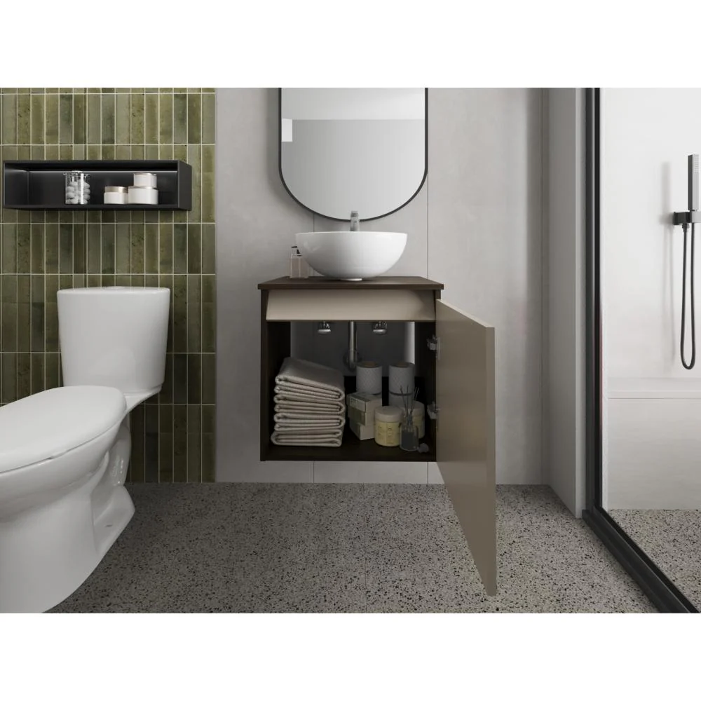 Mueble Para Lavamanos Ganet, Nogal Europeo y Capri, Incluye Lavamanos Corona en Porcelana Sanitaria - Image 2