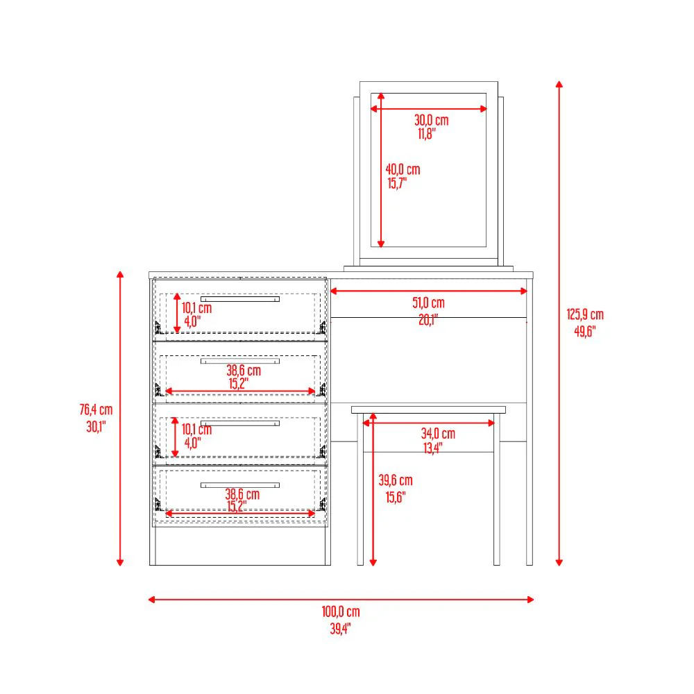 Mueble Tocador Wesley, Avellana y Wengue, con Cuatro Cajones Para Ubicar Maquillaje - Image 9