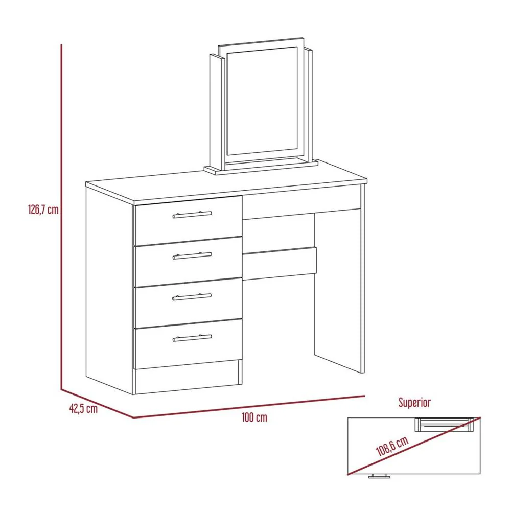 Mueble Tocador Wesley, Cartagena y Blanco, Espacio Para Ubicar Maquillaje - Image 15