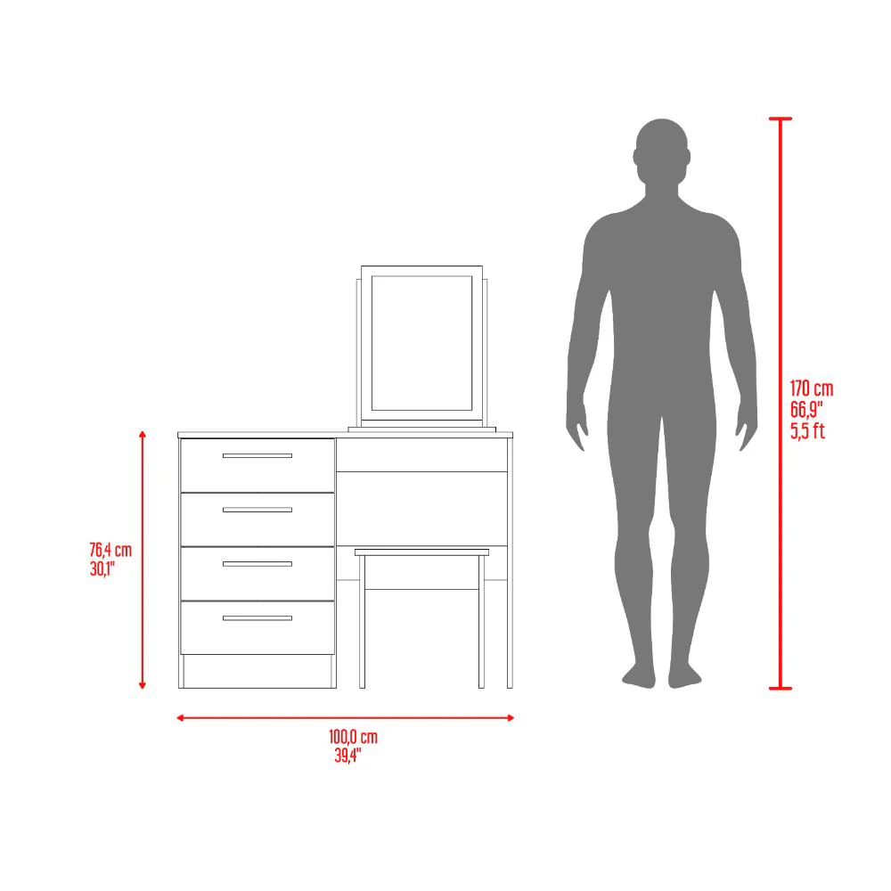 Mueble Tocador Wesley, Wengue y Fresno Europeo, con Cuatro Cajones Para Ubicar Maquillaje - Image 10