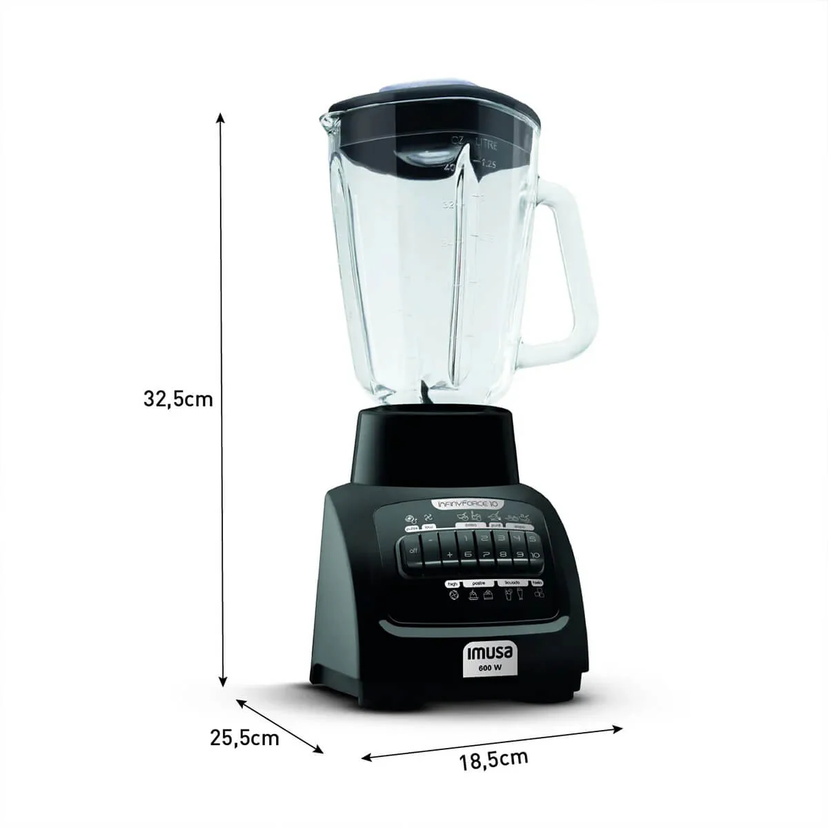 Licuadora infiny force 1.25 litros negra marca imusa - Image 9