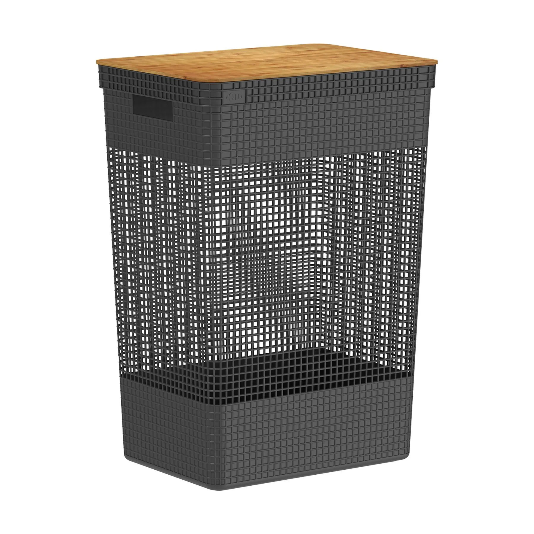 Cesta grid con tapa de bambú de 49 litros color negro