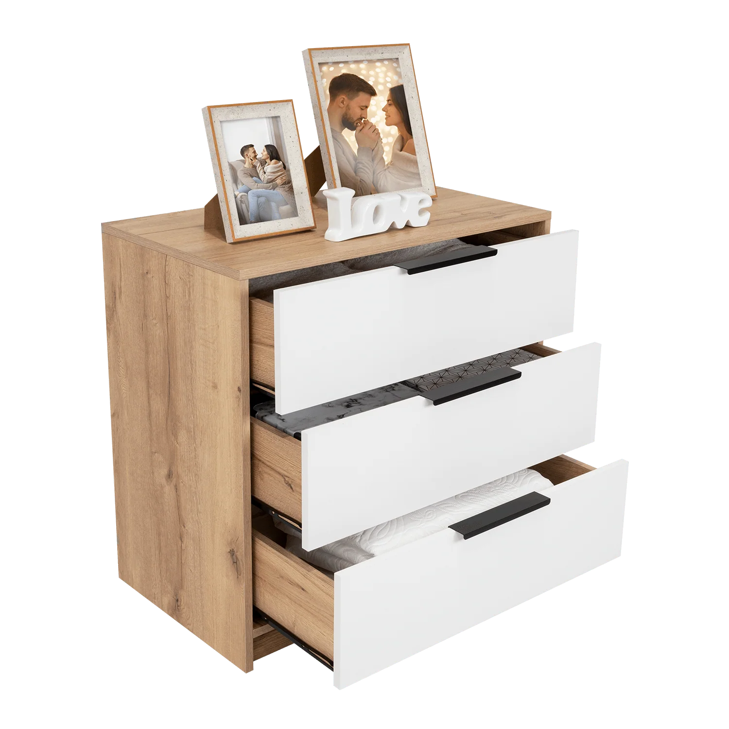 Organizador Wesley, Fresno Europeo y Blanco, con Tres Cajones Multiusos y Manijas Metálicas X2 - Image 4