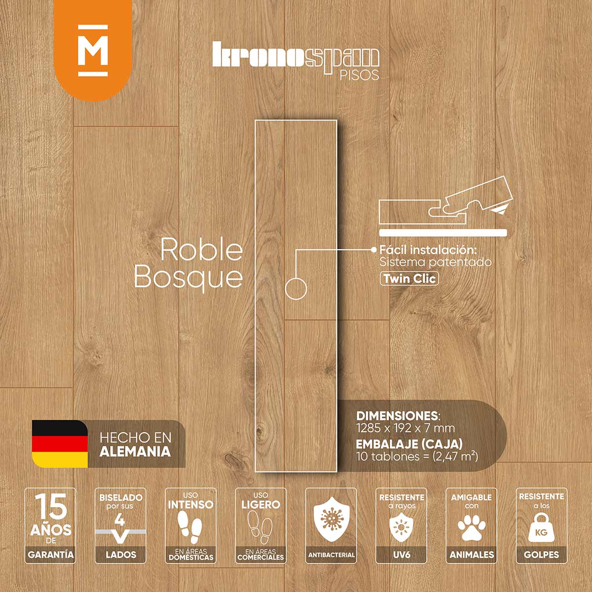 Piso Laminado Roble Bosque 7mm marca Kronospan - Image 3