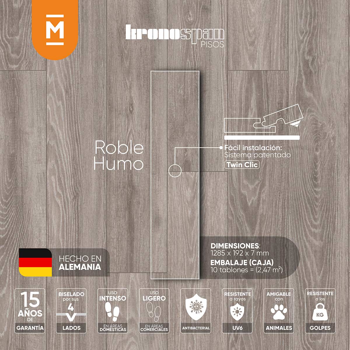 Piso Laminado Roble Humo de 7mm marca Kronospan - Image 3