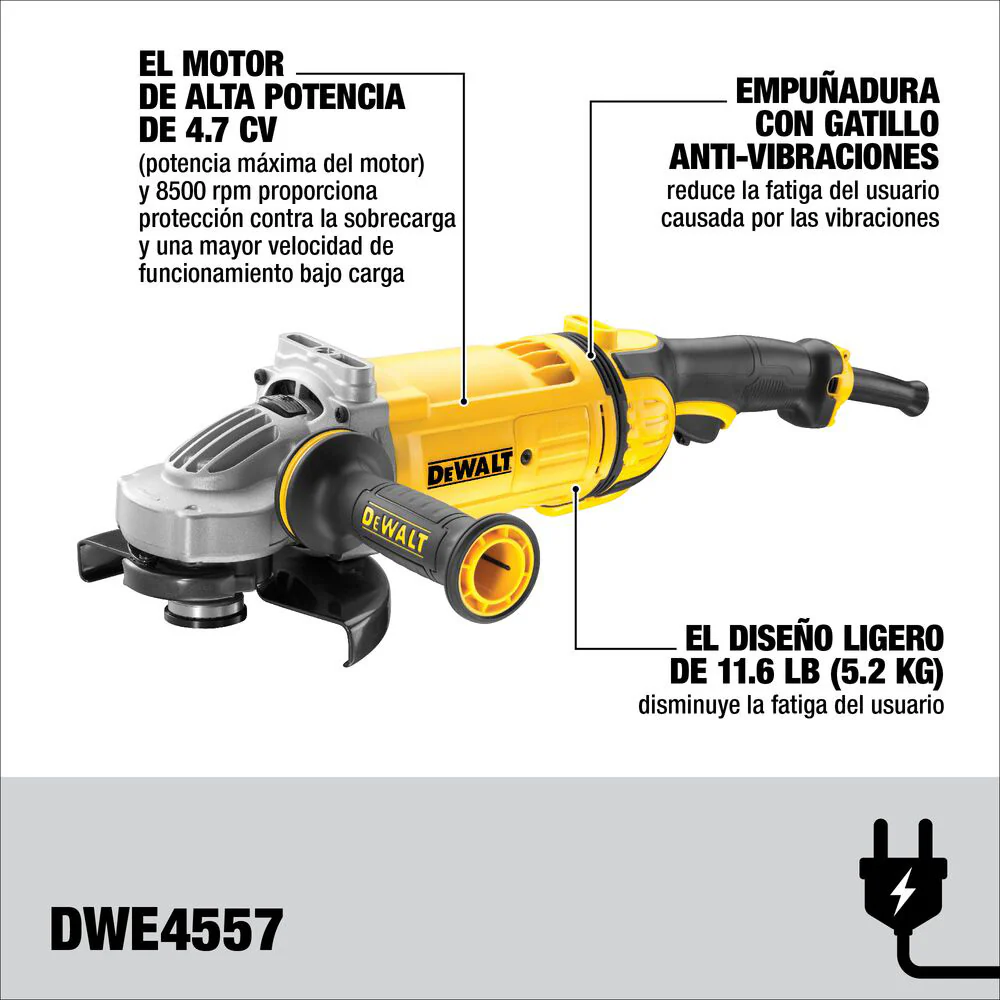 Pulidora angular industrial de 7". 2400w. 8500rpm marca Dewalt - Image 2