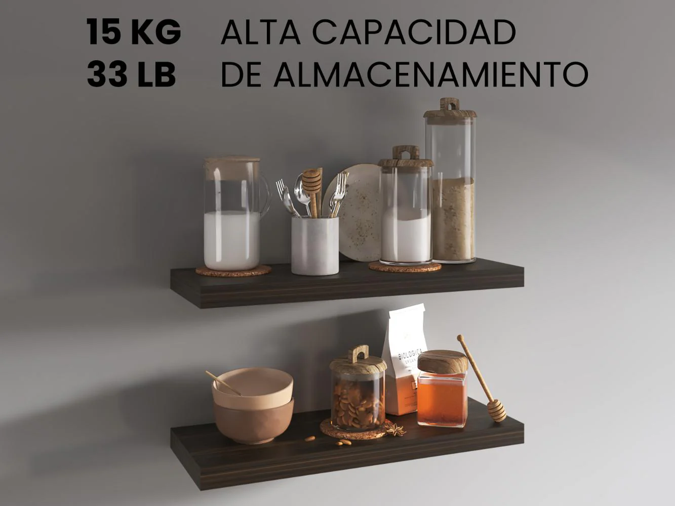 Repisa Flotante Maca X2, Caoba, con espacio para ubicar objetos ZF - Image 8
