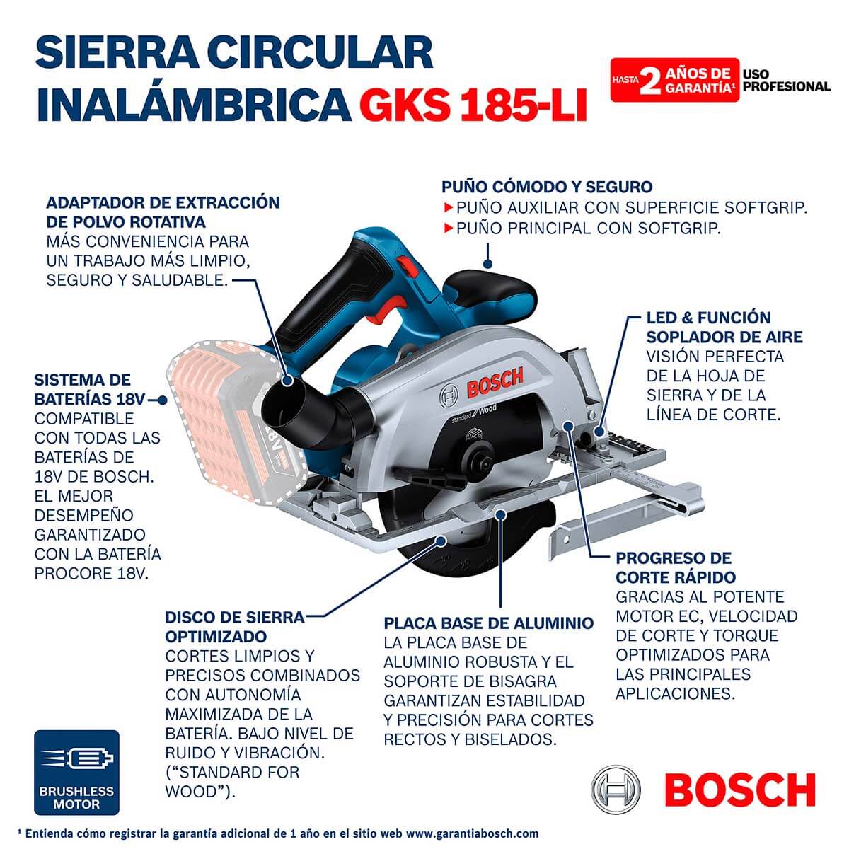 Serra Circular inalámbrica 18V GKS 185-LI + Kit 2 Baterías 18V 4,0 Ah + Cargador GAL 18V-20 Marca Bosch - Image 10