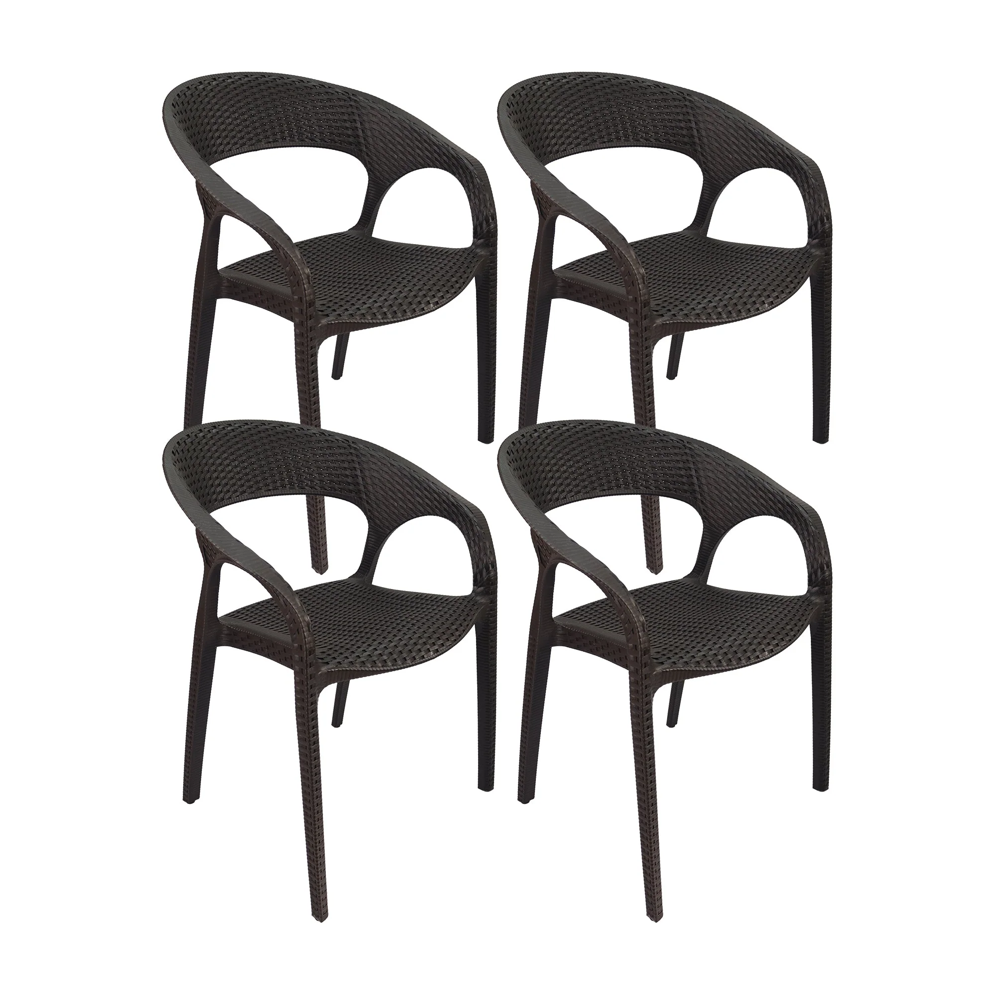 Set de 4 sillas exterior ratan curve con brazos café marca Boxbit