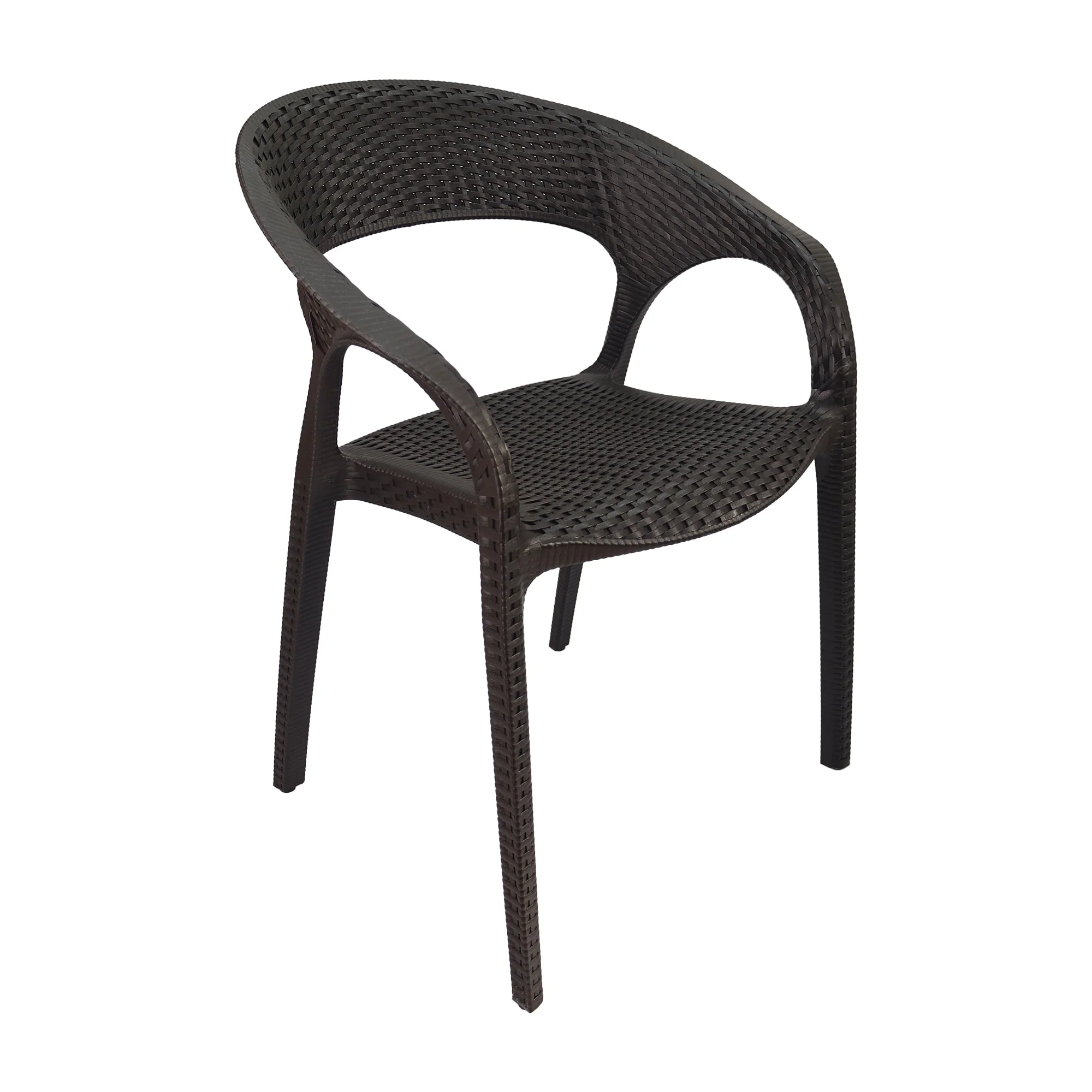 Set de 4 sillas exterior ratan curve con brazos café marca Boxbit - Image 2