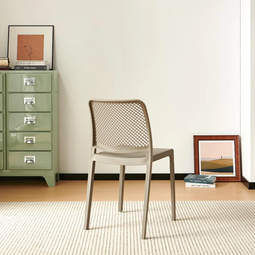 Silla Manhattan, Taupe, Con espaldar en rejilla y diseño minimalista - Image 5