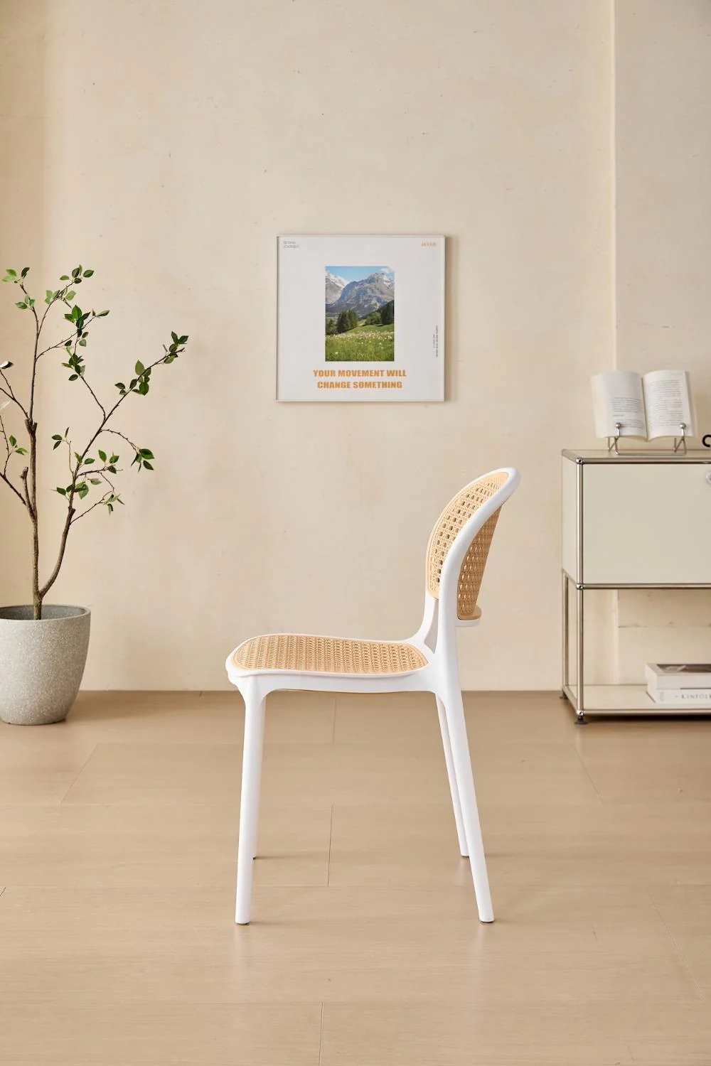 Silla Nest, Color Blanco y Beige, Con espaldar y asiento en rejilla - Image 3