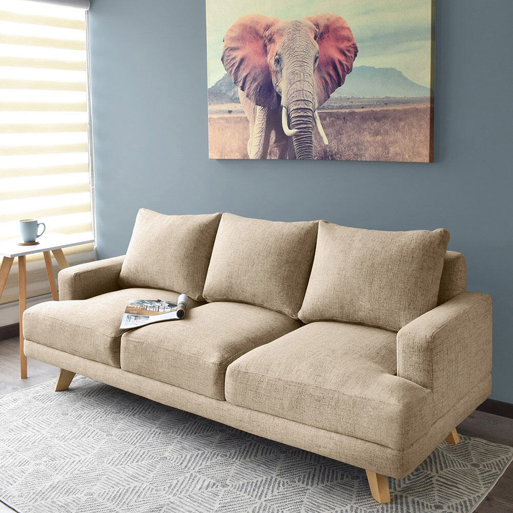 Sofa 3 Puestos Lisboa Tela 192x81x85 Beige - Image 2