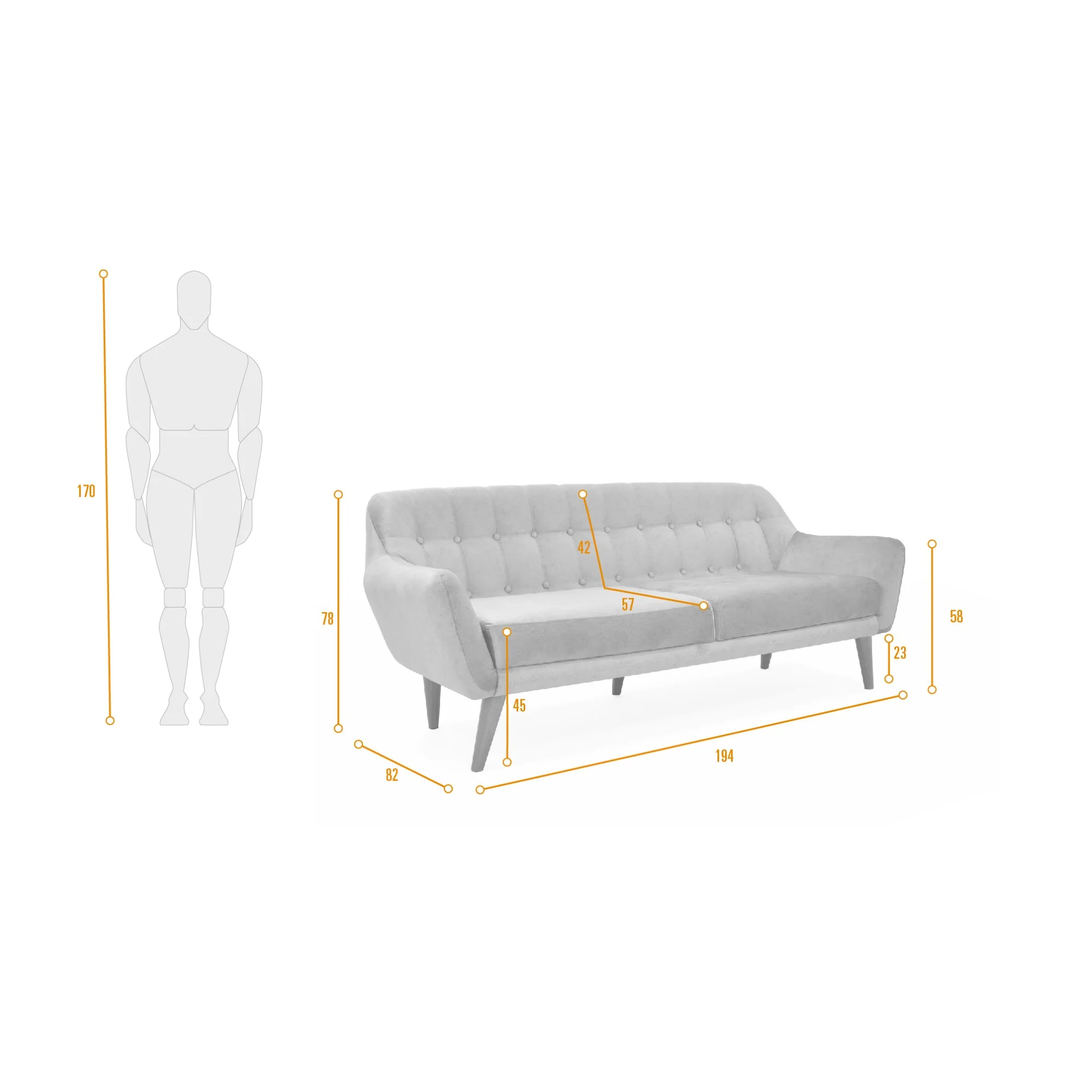 Sofa 3 Puestos Roma Tela 194x82x78 Gris - Image 7