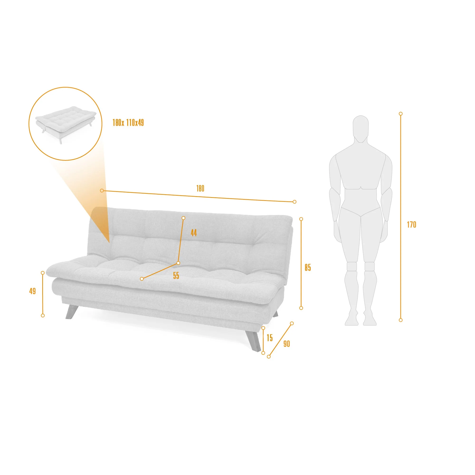Sofa Cama Munich Reclinable 3 Posiciones 180x90x85 Taupe - Image 8