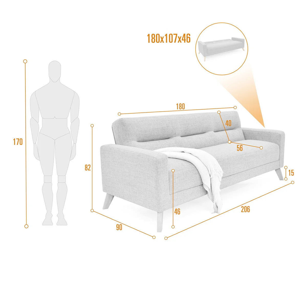 Sofa Cama Sion Reclinable 206x90x82 Taupe - Image 4