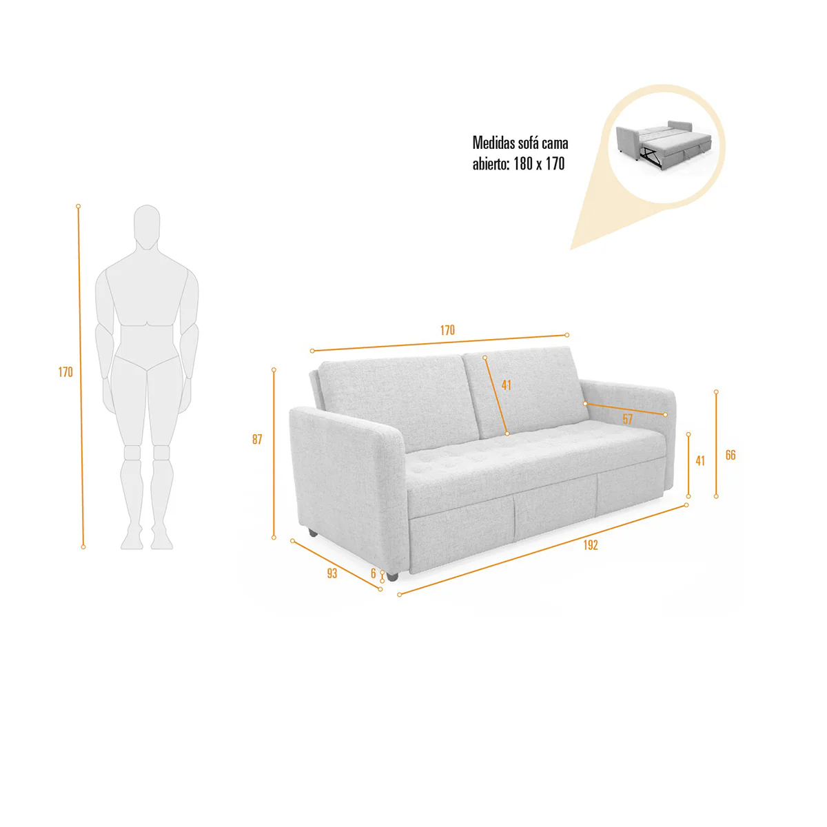 Sofa Cama Uganda Reclinable Tela 192x93x87 Plata - Image 6