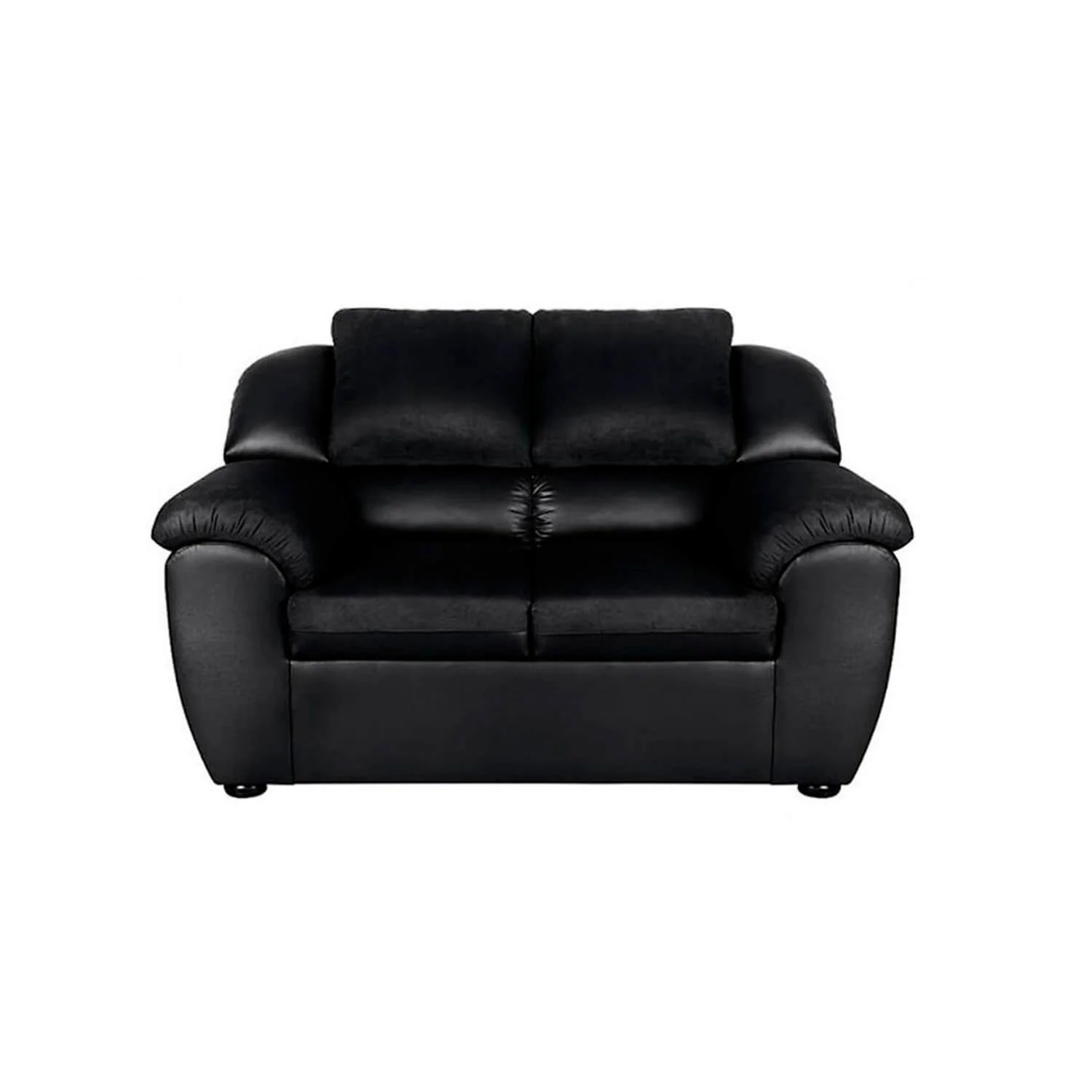 Sofá lino 2 puestos negro cuerina y tela 140x80x80 cm