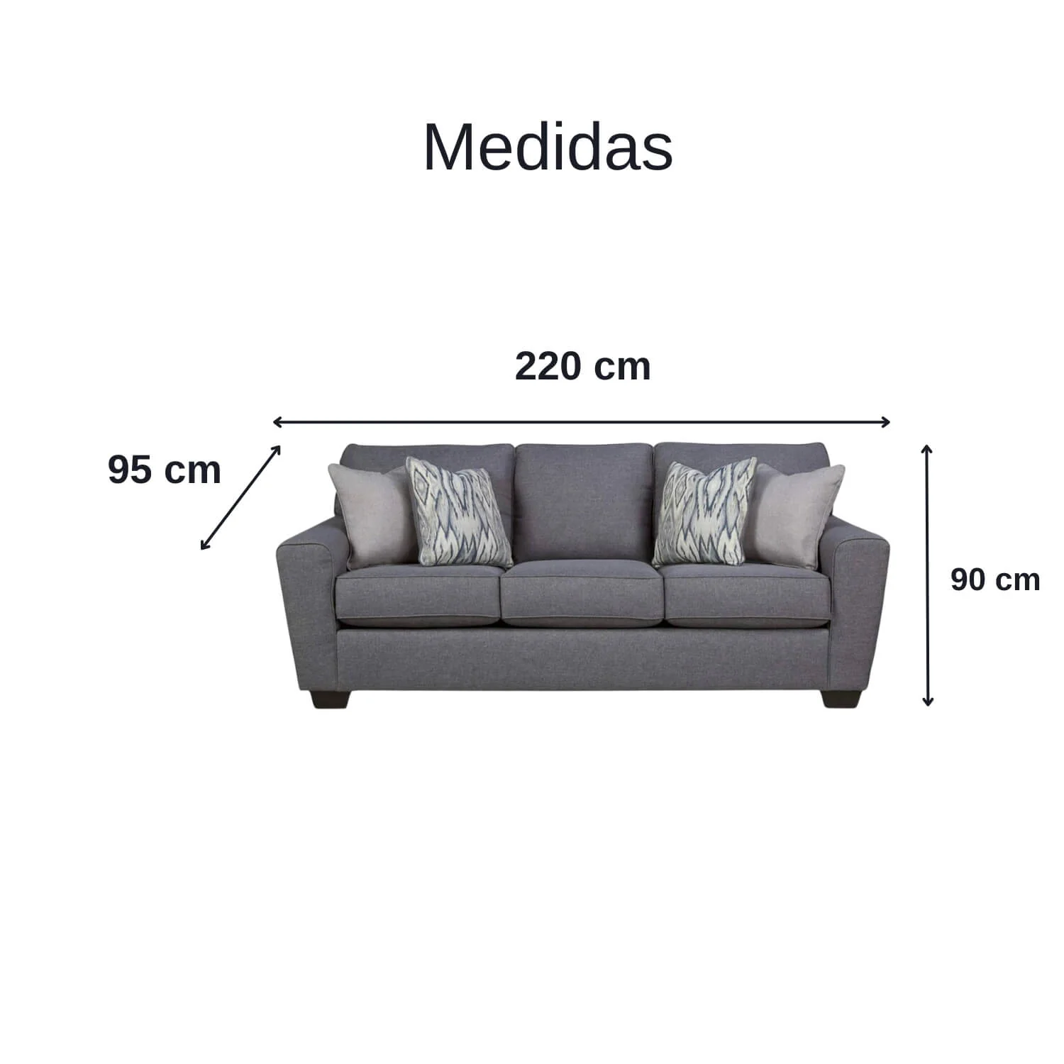 Sofá peña 3 puestos gris tela anti fluidos 220x95x90 cm - Image 3