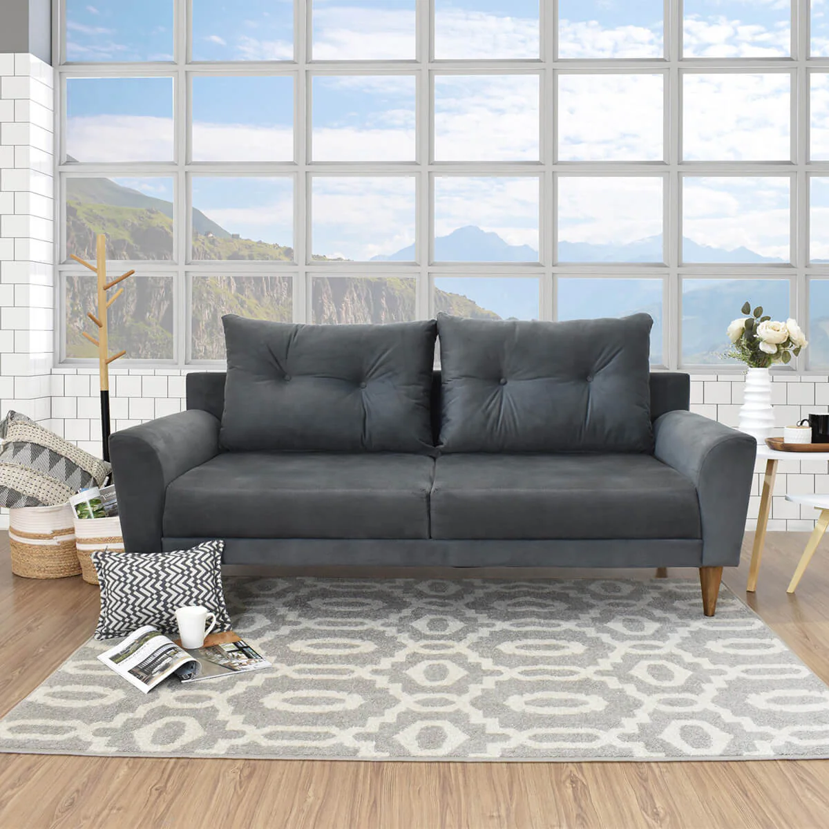 Sofá Verge 3 Puestos Tela 190x85x90 Cm Gris - Image 2