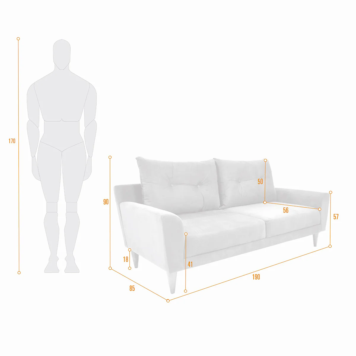 Sofa Verge 3 Puestos Tela 190x85x90 Plata - Image 8