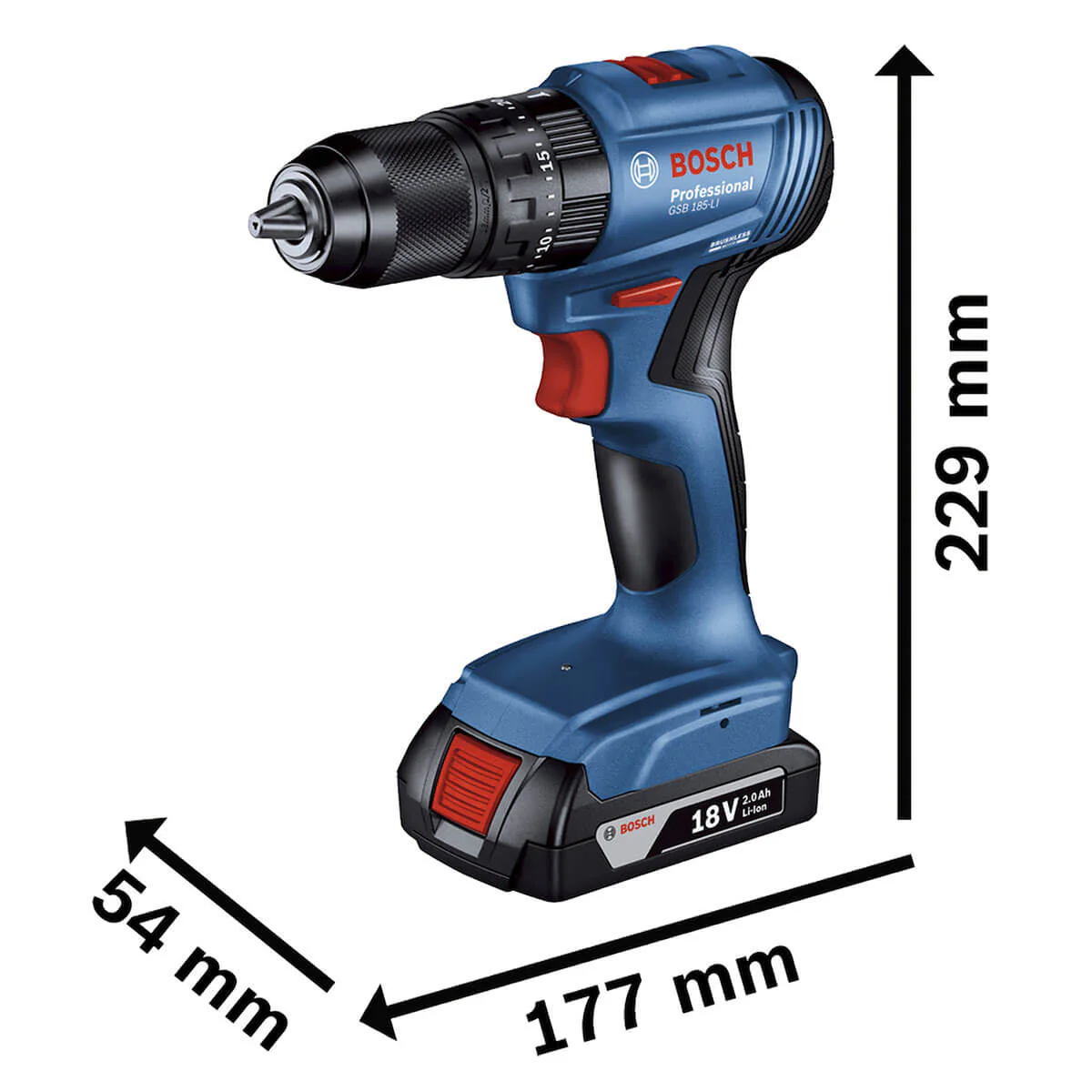 Taladro percutor 1/2" GSB 185-LI Bosch + 1 batería y cargador GAL 18V-20 - Image 6