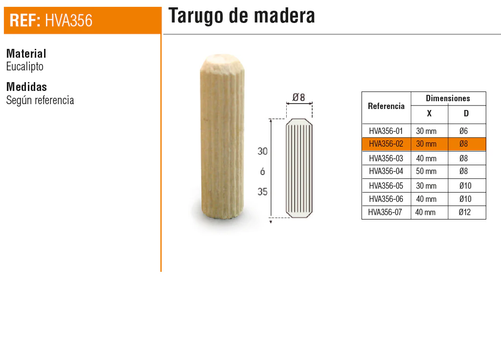 Tarugo de madera 8 x 30mm - Image 2
